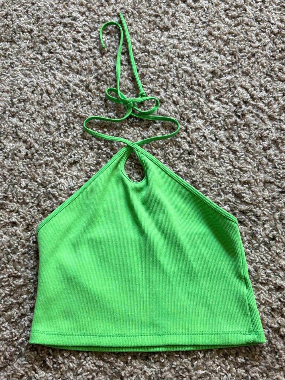Zara Green Ribbed Seamless Halter Top Cropped Size Women's Small